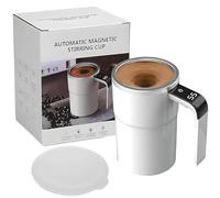zoocco 12oz Electric Magnetic Stirring Coffee Mug, Automatic Electric Coffee Mug with a Built-in LCD Thermometer, Perfect for Brewing Tea, Milk, Cocoa, Etc. (White)