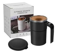 zoocco 12oz Electric Magnetic Stirring Coffee Mug, Automatic Electric Coffee Mug with a Built-in LCD Thermometer, Perfect for Brewing Tea, Milk, Cocoa, Etc. (Black)