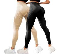 zoocco 2 PCS Resistance Band Leggings, Anti Cellulite Leggings for Women, 3D High Waisted Butt Lifting Slimming Yoga Pants (Khaki,3TG)