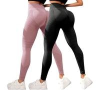zoocco 2 PCS Resistance Band Leggings, Anti Cellulite Leggings for Women, 3D High Waisted Butt Lifting Slimming Yoga Pants (Pink,TTG)