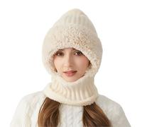 zoocco 3 in 1 Beanie Hat with Scarf and Mask, Thick Soft 3 in 1 Beanie Hat for Women, Warm & Windproof Fits 55cm-60cm Heads for Winter (Beige)
