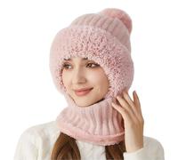 zoocco 3 in 1 Beanie Hat with Scarf and Mask, Thick Soft 3 in 1 Beanie Hat for Women, Warm & Windproof Fits 55cm-60cm Heads for Winter (Pink)