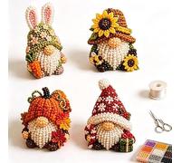 zoocco 3D Beaded Gnome DIY Kit, 4 Tiny Gnomes for Adults, Beginner-Friendly Beading Kits, Creative Craft Gift for Home, Shelf & Holiday Décor (C)