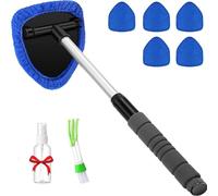 zoocco 9pcs Tourgoing Windshield Cleaning Tool, Microfiber Car Inside Windshield Cleaning Tool with Extendable Handle, 6 Pads & Spray Bottle for Dirty Car Detailing Supplies (Dark Blue)