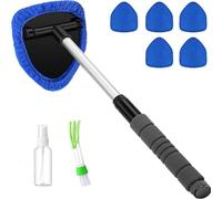 zoocco 9pcs Windshield Cleaner Tool, Extendable Handle Inside Windshield Cleaning Tool with 6 Microfiber Pads & Spray Bottle for Dirty Car Detailing Supplies (Dark blue)