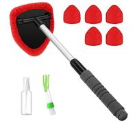 zoocco 9pcs Windshield Cleaner Tool, Extendable Handle Inside Windshield Cleaning Tool with 6 Microfiber Pads & Spray Bottle for Dirty Car Detailing Supplies (Red)