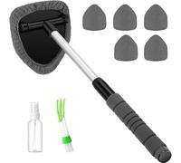 zoocco 9pcs Windshield Cleaner Tool, Extendable Handle Inside Windshield Cleaning Tool with 6 Microfiber Pads & Spray Bottle for Dirty Car Detailing Supplies (Grey)
