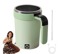 zoocco Automatic Magnetic Stirring Cup with Temperature Display, 13oz Rechargeable Electric Self Stirring Coffee Mug with Lid, Stainless Steel for Home Office (Green)