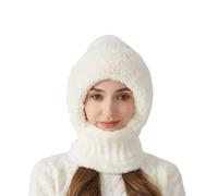 zoocco Averageon 3 in 1 Beanie Hat for Women, Warm Windproof Knit Hood, Thick Soft Knitted Mask Neck Set for Autumn and Winter (Pure)