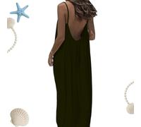 zoocco Backless Cami Dress, Women Sleeveless Boho Maxi Beach Dress, Adjustable Tie & Flowy Fit for House Comfort (Military Green,TG)