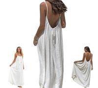 zoocco Backless House Dress Cami Long Dress Backless Cami Dresses for Women Sleeveless Beach Vacation Clothes (Off-White,M)