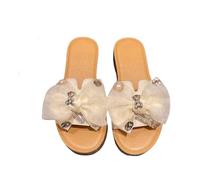 zoocco Bow Sandals for Women - Cute Slip-On Flat Sandalss with Bows, Summer Sandals for Women 2025, Lightweight Vacation Shoes (M,39)