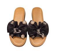 zoocco Bow Sandals for Women - Cute Slip-On Flat Sandalss with Bows, Summer Sandals for Women 2025, Lightweight Vacation Shoes (F,35)