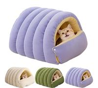 zoocco Cat Snuggle Pod, Winter Cat Bed, Removable Cushion & Adjustable Entrance Winter Warm Bed for Indoor Cats and Small Dogs (Purple,L)