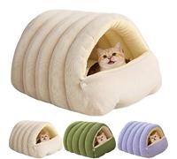 zoocco Cat Snuggle Pod, Winter Cat Bed, Removable Cushion & Adjustable Entrance Winter Warm Bed for Indoor Cats and Small Dogs (Beige,L)