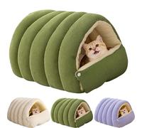 zoocco Cat Snuggle Pod, Winter Cat Bed, Removable Cushion & Adjustable Entrance Winter Warm Bed for Indoor Cats and Small Dogs (Green,M)
