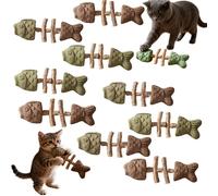 zoocco Cat Teeth Cleaning Toy, Cat Dental Chews, Fishbone Shape with Catnip Silvervine Teeth Cleaning Stick for Interactive Play Multi Flavor Options (9* Pcs)