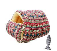 zoocco Cozy Monster Cat Bed, Cave Pet Bed with Removable Cushion & Non-Slip Bottom, Soft Cat Beds for Indoor Cats & Small Dogs (Ethnic Style,Large)