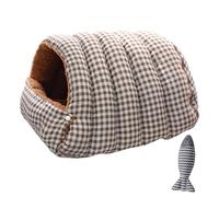 zoocco Cozy Monster Cat Bed, Cave Pet Bed with Removable Cushion & Non-Slip Bottom, Soft Cat Beds for Indoor Cats & Small Dogs (Coffee Checkered,Large)