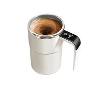 zoocco Electric Coffee Mug with a Built-In LCD Thermometer, Stainless Steel 316, Self Stirring Coffee Mug with Lid for Home, Office, Travel (White)