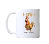 zoocco F Caw F Coffee Mug, Funny Rooster Chicken Coffee Cup, Ceramic F-Caw-F Mug for Men Women for Office Home, Gag Present (350 ml White)