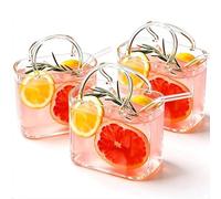zoocco Glass Purse for Drinks, 26oz Unique Handbag-Shaped Drinking Glass with Straw, Creative Wine Cup Purse for Cocktail, Juice, Tea, Flowers (3pc)
