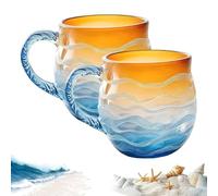zoocco Golden Tide Mug, Handcrafted Sea Glass Wave Mug, Coastal Drinkware with Frosted Sunset Texture, Ideal for Beach & Surf Lovers (2pcs)