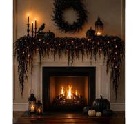 zoocco Halloween Garland with Lights, Black Spooky Vine Mantle Decor (1.2m)