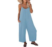 zoocco Jumpsuits for Women Dressy One Piece Casual Overalls with Pockets Wide Leg Sleeveless Vacation Outfits (Sky Blue,TG)