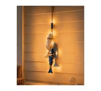 zoocco Lighted Coastal Wall Decor, 23.2 in Wooden Starfish & Fish Hanging Decor with Warm LED Glow, Beach Bathroom Wall Art for Porch, Bedroom & Beach House (Fish with lights)