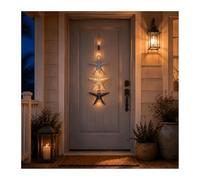 zoocco Lighted Coastal Wall Decor, 23.2 in Wooden Starfish & Fish Hanging Decor with Warm LED Glow, Beach Bathroom Wall Art for Porch, Bedroom & Beach House (Starfish with lights)