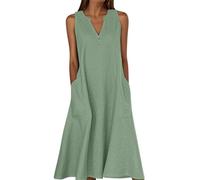 zoocco Linen Dresses for Women 2025 with Pockets - Casual Summer Sundress for Beach Vacation & Daily Wear (Bean Green,S)