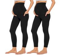 zoocco Maternity Leggings for Women, Buttery Soft Maternity Yoga Pants with Pockets, Maternitys Clothes for Daily Wear & Workout (2PCS Black,TTG)