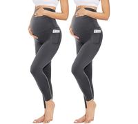 zoocco Maternity Leggings for Women, Buttery Soft Maternity Yoga Pants with Pockets, Maternitys Clothes for Daily Wear & Workout (2PCS Dark Gray,S)