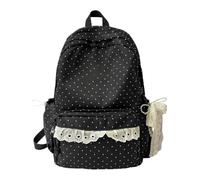 zoocco Polka Dot Backpack Lace Trim School Bag 11.4 × 5.1 × 16.9in (Black)
