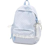 zoocco Polka Dot Backpack Lace Trim School Bag 11.4 × 5.1 × 16.9in (Blue)