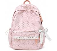 zoocco Polka Dot Backpack Lace Trim School Bag 11.4 × 5.1 × 16.9in (Pink)