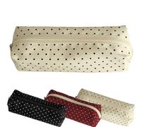 zoocco Polka Dot Pencil Case, Cute Canvas Pencil Pouch with Smooth Metal Zipper, Compact Pen Case for School, Office, Art and Makeup (White)