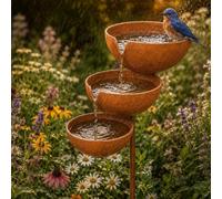 zoocco Rain Catcher Bird Bath Tiered, No Electricity Needed Rain-Powered, Tool-Free Ground Stake, Bee & Bird Friendly Shallow Bowls (BB)