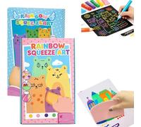 zoocco Rainbow Squeeze Art Kit for Kids - 20 DIY Scratch Art Sheets, Mess-Free Paint & Stickers, Creative Birthday Gift for Boys & Girls 5-10
