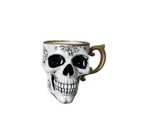 zoocco Royal Skull Coffee Mug, Gothic Skull Coffee Mug with Gold Trim, Porcelain Skull Cup for Halloween Tea Set, Unique Coffee & Tea Gift for Gothic Lovers and Collectors (B-300ml)
