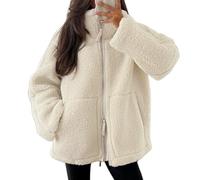 zoocco Sherpa Jacket Women, Oversized Zip Up Fuzzy Jackets, Warm Womens Fall Jacket Winter Coats with Pockets (Off-white,M)