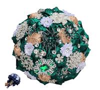 zoocco Wedding Bouquets for Bride with Rhinestone Satin Roses, Luxury Handmade Bridal Bouquets for Bride, Quinceanera Bouquet & Wedding Decoration (Dark Green Khaki)