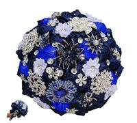 zoocco Wedding Bouquets for Bride with Rhinestone Satin Roses, Luxury Handmade Bridal Bouquets for Bride, Quinceanera Bouquet & Wedding Decoration (Navy Blue Sapphire)