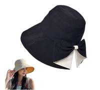 zoocco Women's Bowknot Wide Brim Sun Protective Hat for Beach, Travel (Black)