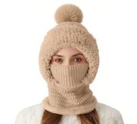zoocco Women's Knitted 3-in-1 Cold-Proof Hat, Wind Resistant Winter Snow Caps, Fleece-Lined Cold Weather Cold-Proof Set (Khaki)