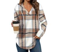 zoocco Womens Sweatshirt, V-Neck Sweatshirt for Women, Cozy Loose Fit, Fall Fashion Must Haves for Daily Wear (Khaki,TG)