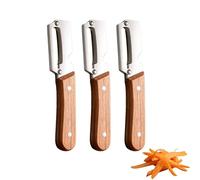 zoocco Wooden Handle Peeler, Stainless Steel Peeler Zero Snag Wooden Kitchen Tool for Vegetable, Potato, Fruit, Sugar Cane, Pineapple, Pumpkin (3 PCS)