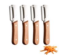 zoocco Wooden Handle Peeler, Stainless Steel Peeler Zero Snag Wooden Kitchen Tool for Vegetable, Potato, Fruit, Sugar Cane, Pineapple, Pumpkin (4 PCS)