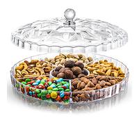 ZOOFOX Plateau de service à goûter, plateau à apéritif de 30,5 cm avec couvercle, 6 compartiments ronds en plastique pour fruits secs, noix, bonbons, biscuits sucrés et fruits (transparent)